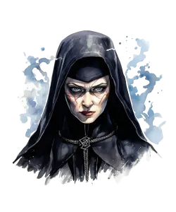 Dark Hooded Woman with Intense Gaze and Mystical Aura