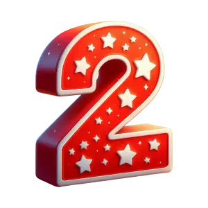 3D Red Number Two with White Stars