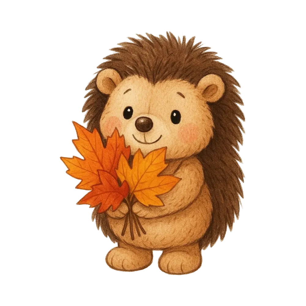 Cute Hedgehog Holding Autumn Leaves Illustration