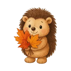 Cute Hedgehog Holding Autumn Leaves Illustration