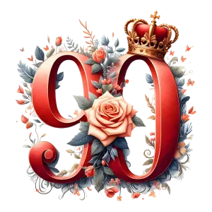 Elegant Number 90 with Crown and Floral Decoration
