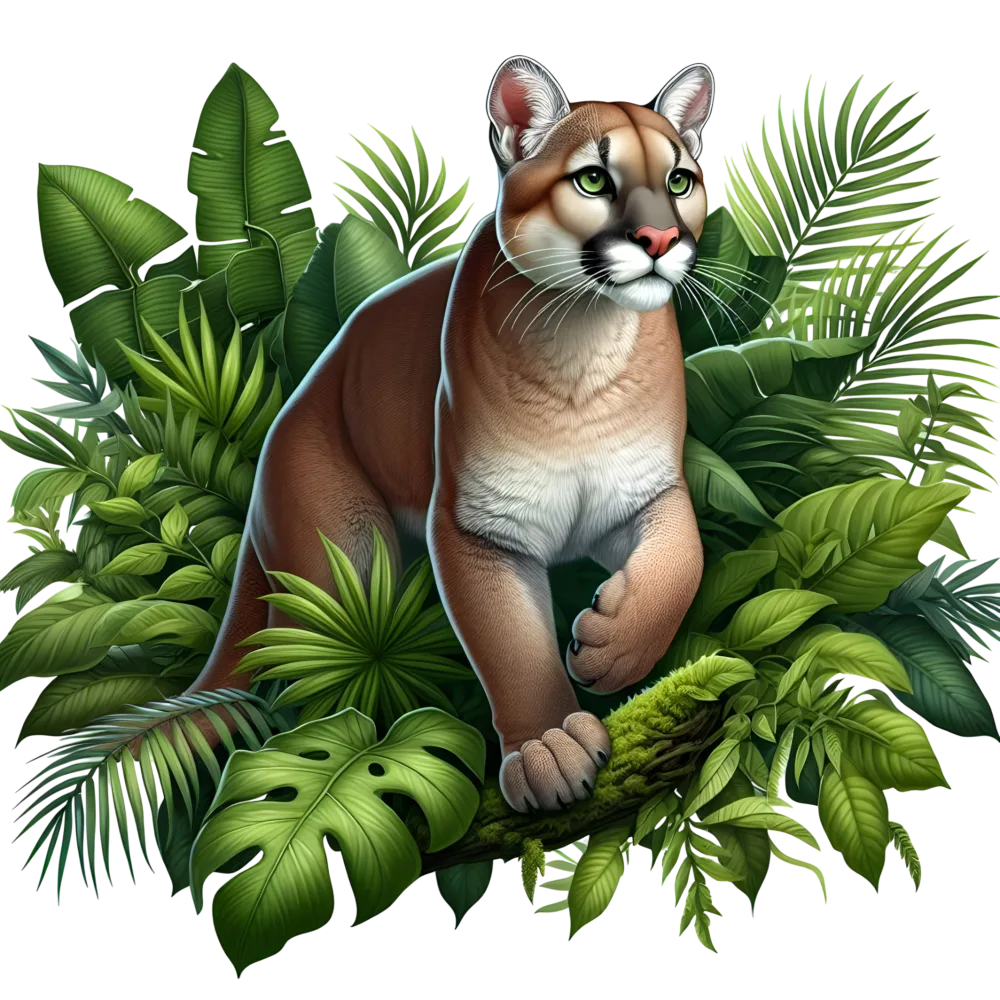 Mountain Lion in Lush Jungle Foliage