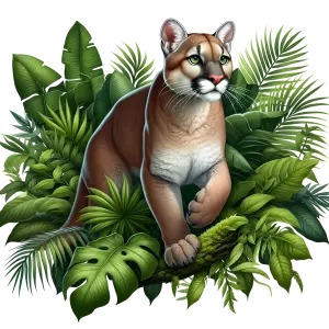 Mountain Lion in Lush Jungle Foliage