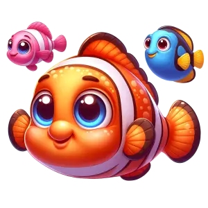 Cartoon Colorful Tropical Fish Trio with Big Eyes