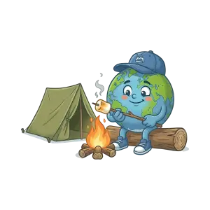 Cartoon Earth Roasting Marshmallow by Campfire