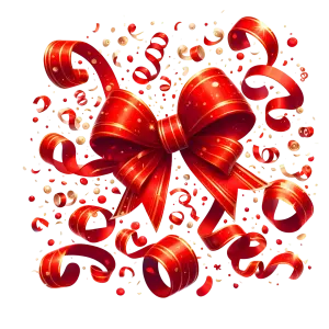 Festive Red Ribbon Bow with Confetti