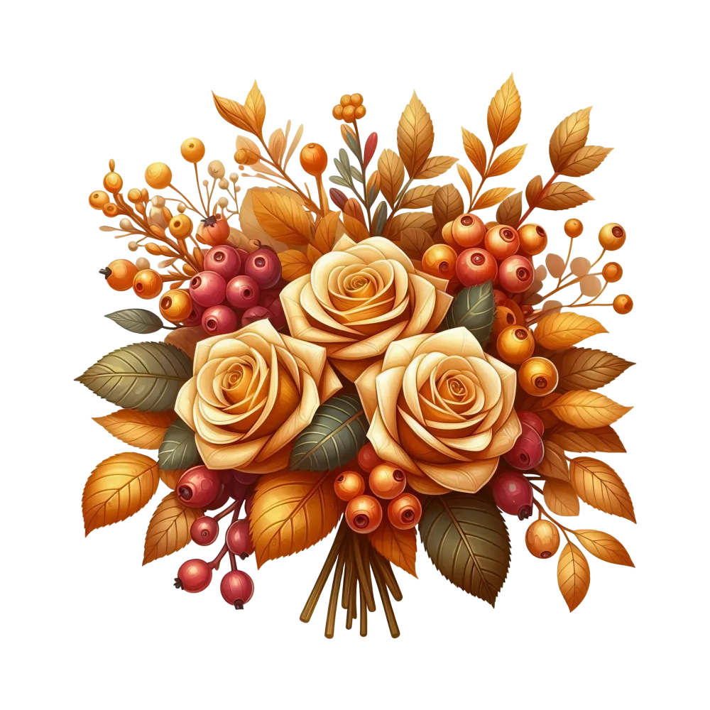 Autumn Bouquet with Orange Roses and Berries