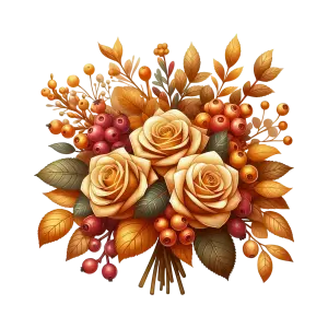 Autumn Bouquet with Orange Roses and Berries