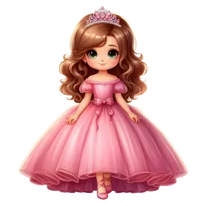 Cute Cartoon Little Girl Princess in Pink Dress with Tiara