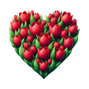 Heart Shaped Bouquet of Red Tulips with Green Leaves