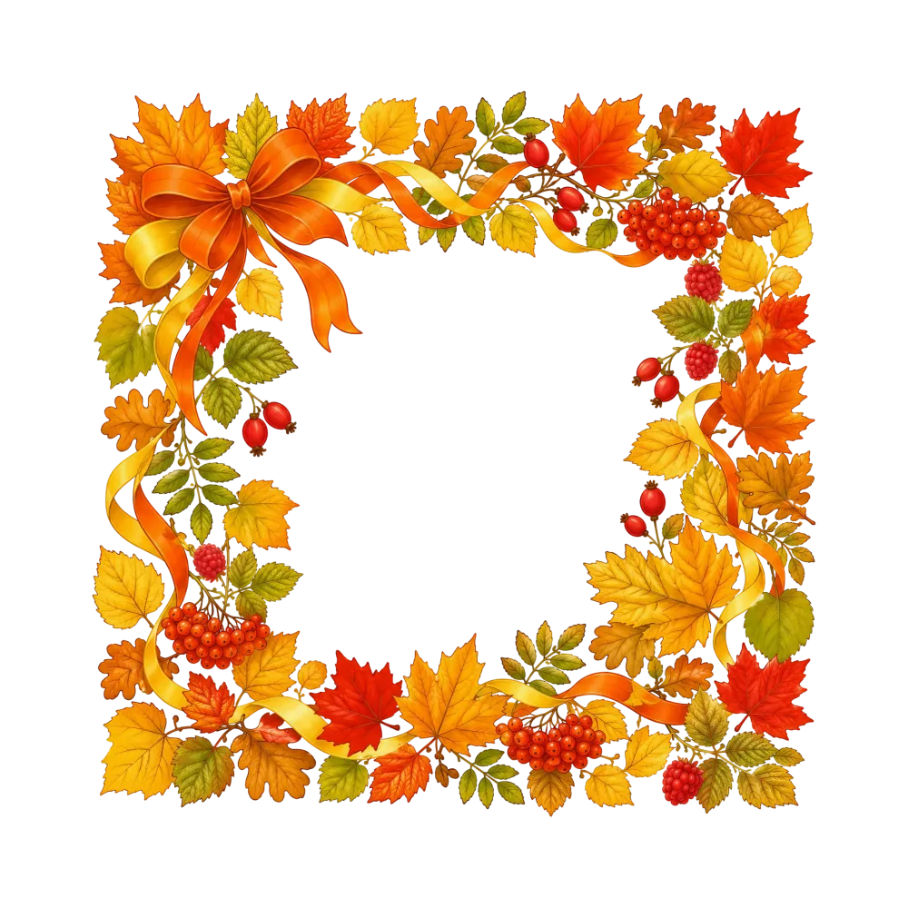 Autumn Leaf Frame with Orange Ribbon Bow