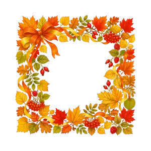 Autumn Leaf Frame with Orange Ribbon Bow