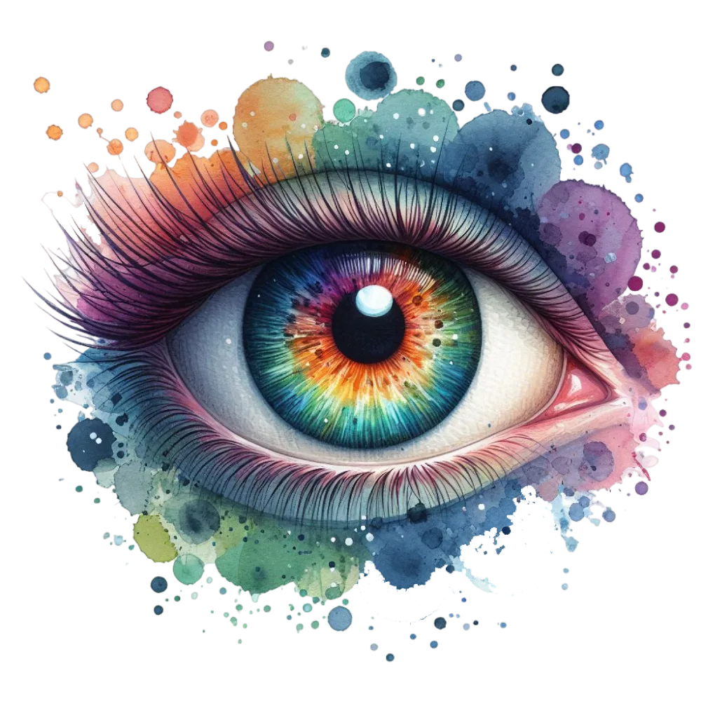 Watercolor Painting of a Colorful Human Eye with Abstract Splashes