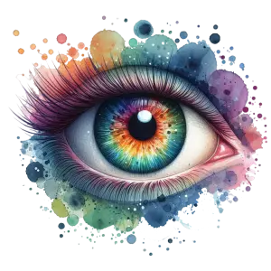 Watercolor Painting of a Colorful Human Eye with Abstract Splashes