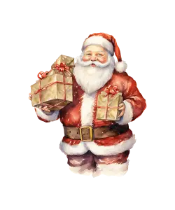 Watercolor Illustration of Santa Claus Holding Christmas Gifts