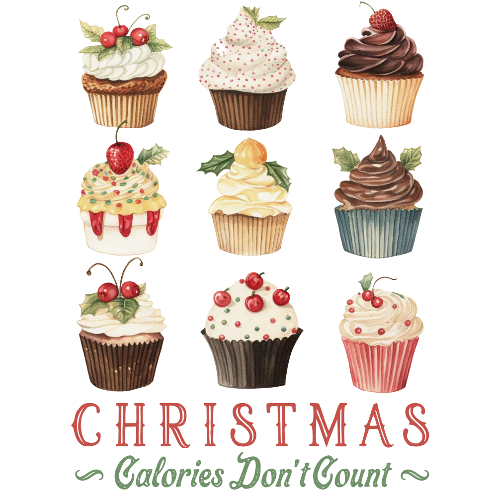Christmas Themed Festive Cupcakes Illustration