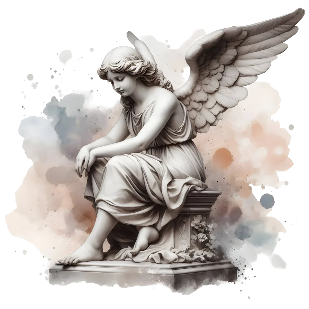 Sitting Angel Statue with Detailed Wings and Draped Robes