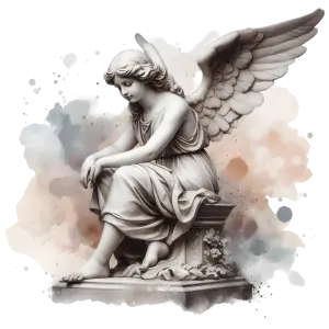 Sitting Angel Statue with Detailed Wings and Draped Robes