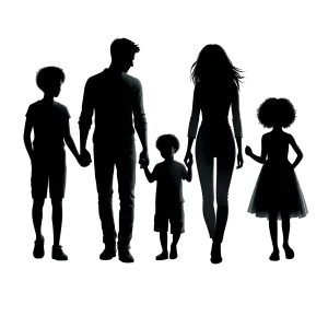 Silhouetted Family of Five Holding Hands