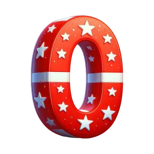 Red 3D Number Zero with White Stars and Stripes