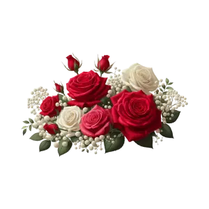 Bouquet of Red, White, and Pink Roses with Baby's Breath