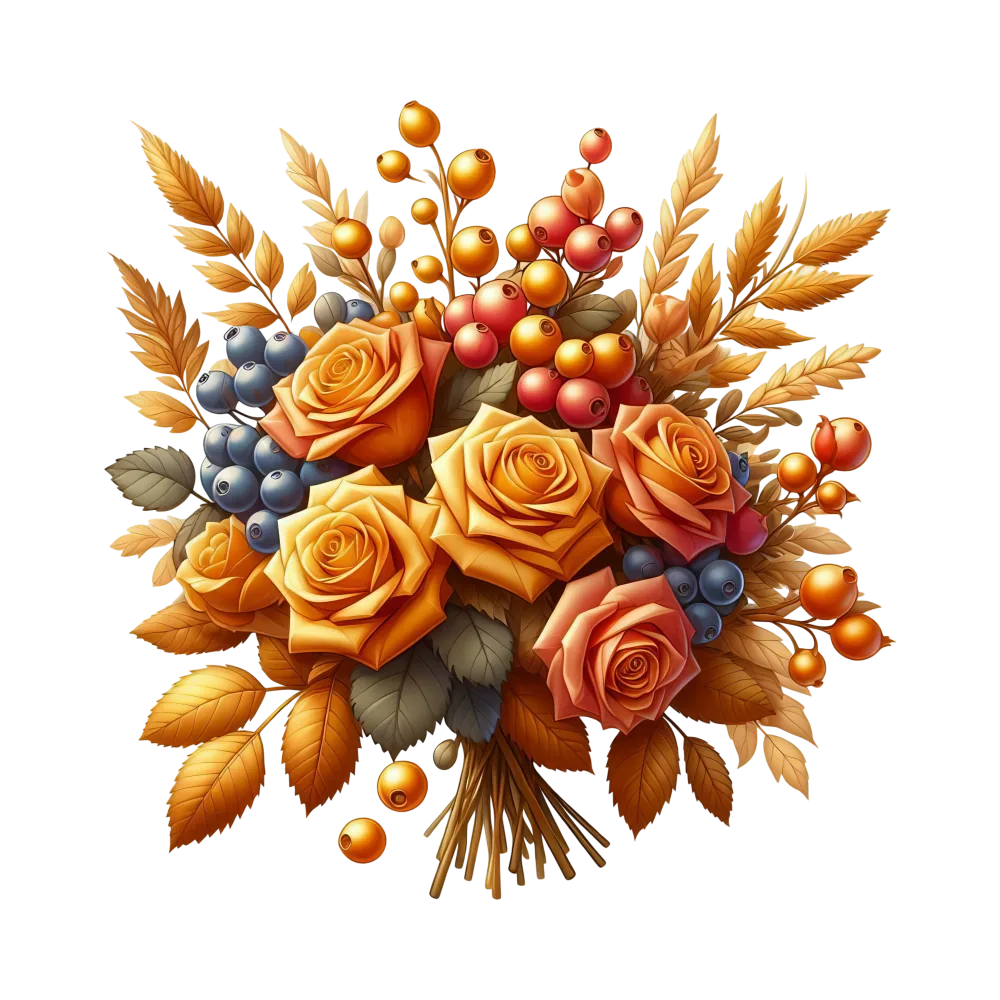 Autumn Bouquet with Orange Roses and Berries