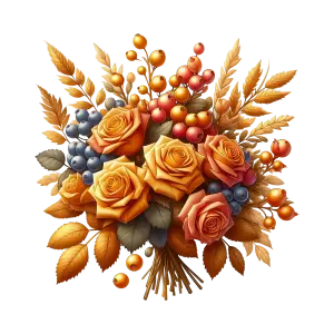 Autumn Bouquet with Orange Roses and Berries