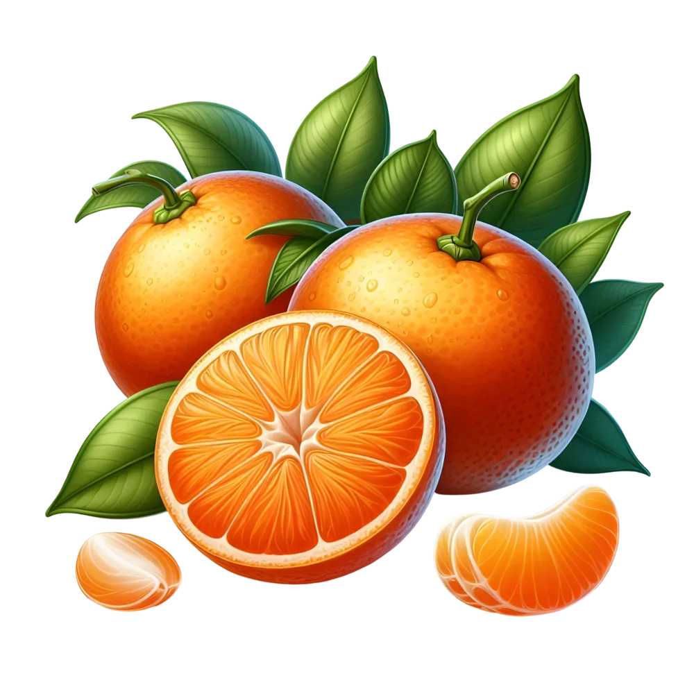 Realistic Tangerines with Leaves and Segments