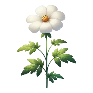 Detailed White Flower with Green Leaves Illustration