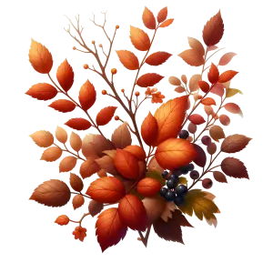 Detailed Autumn Leaves and Berries PNG