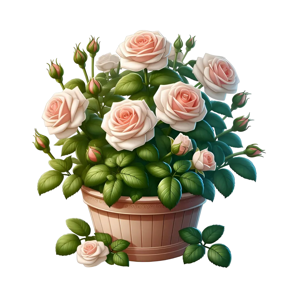 Potted Pink Rose Plant with Green Leaves