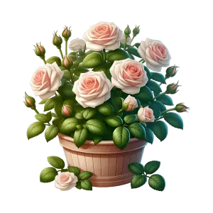 Potted Pink Rose Plant with Green Leaves