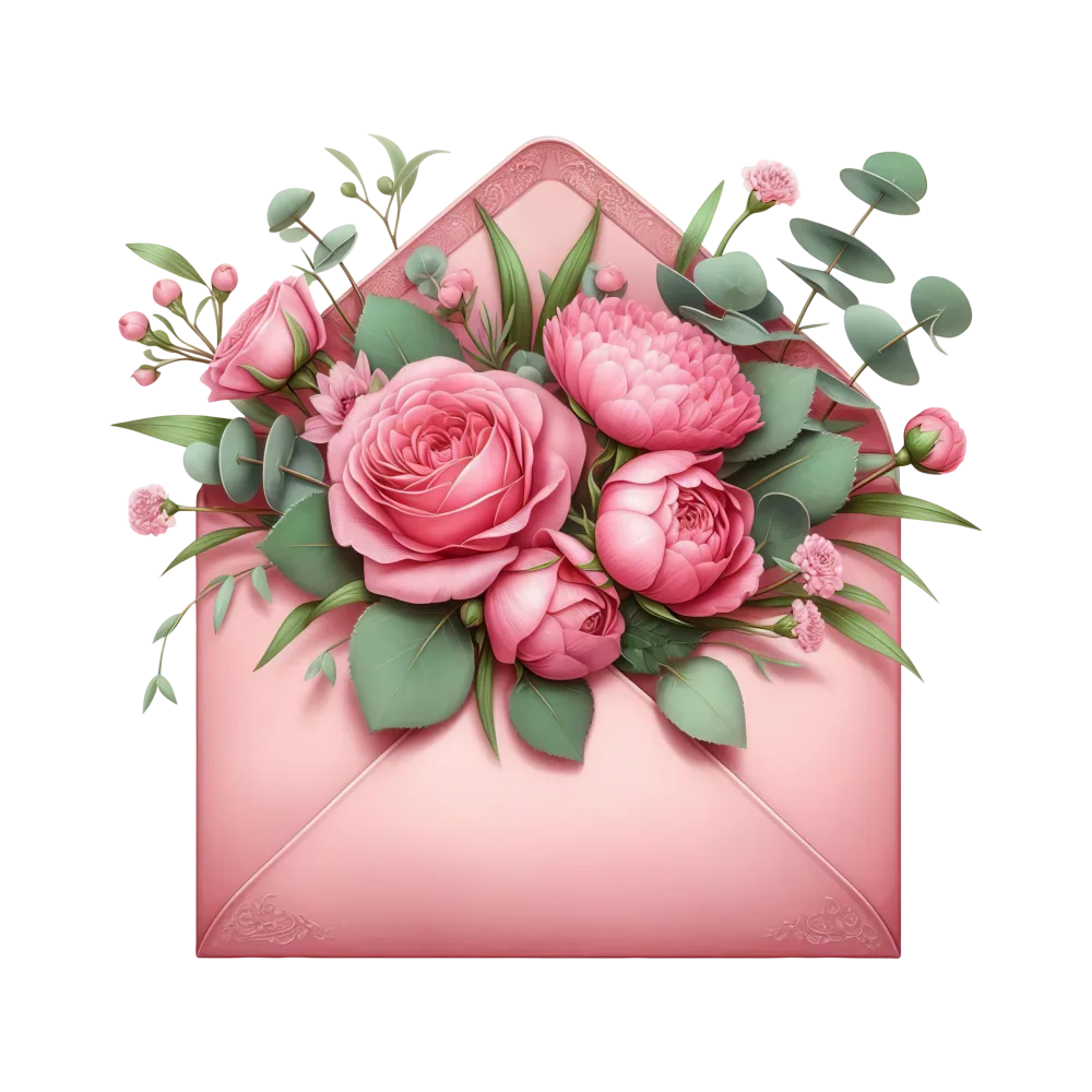 Pink Floral Bouquet in Pink Envelope