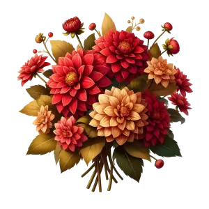Autumn Dahlia Flower Bouquet with Red and Orange Blooms