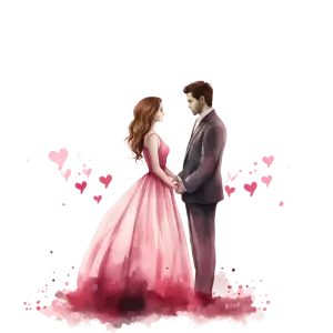 Romantic Couple Holding Hands with Heart Accents