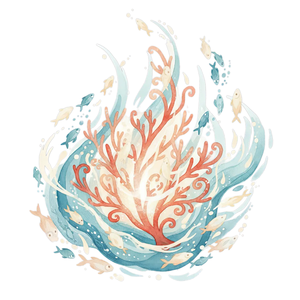 Watercolor Coral Reef with Swimming Fish