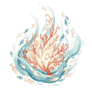 Watercolor Coral Reef with Swimming Fish