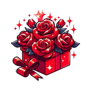 Red Roses Bouquet in Gift Box with Shiny Stars and Ribbon