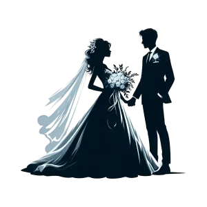 Silhouette of Bride and Groom Holding Hands