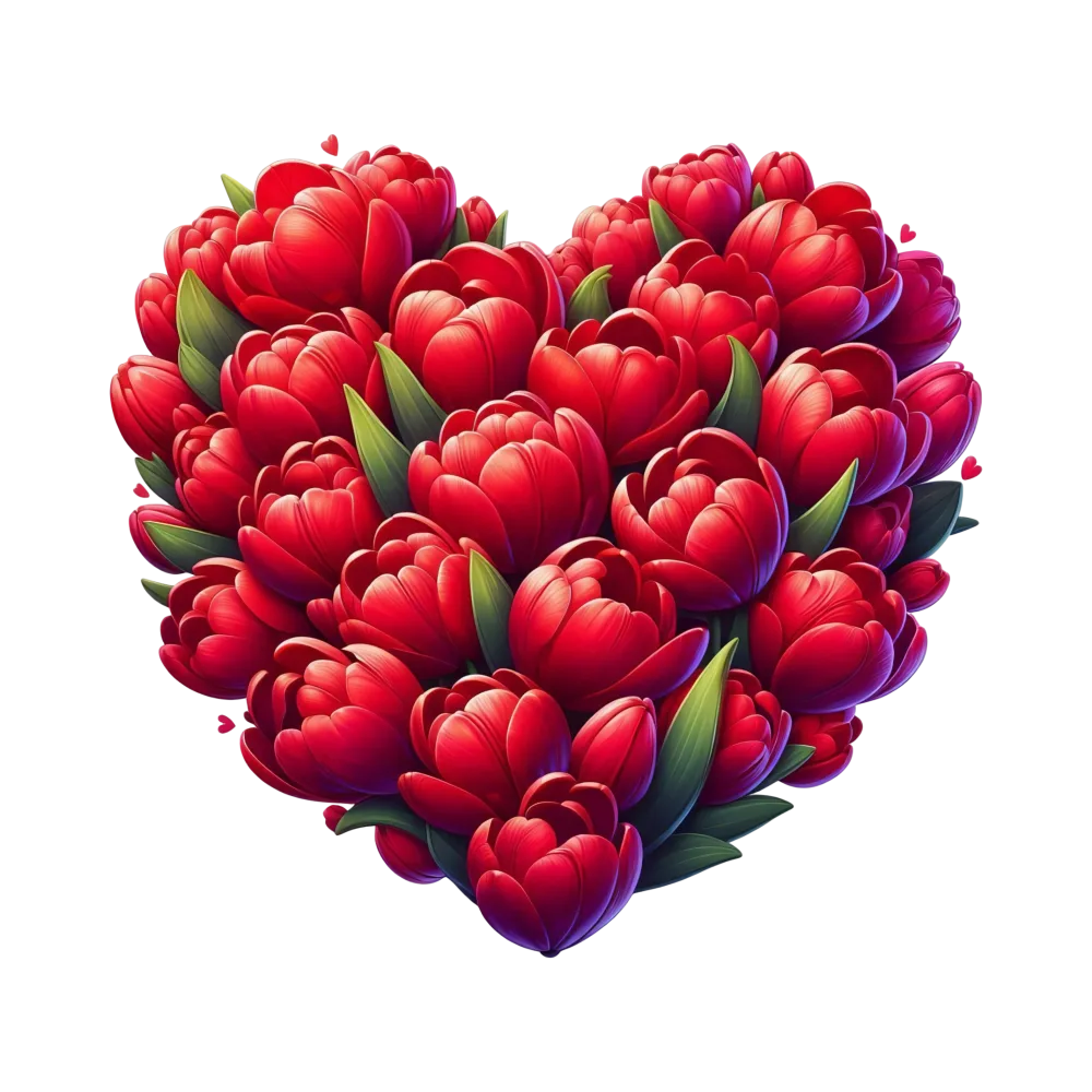 Heart Shape Made of Red Tulip Flowers