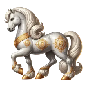 White Marble Horse Statue with Gold Ornamentation