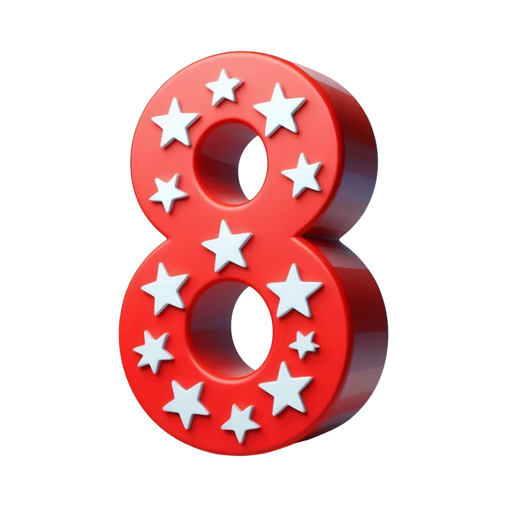 Red Number 8 with White Stars