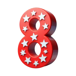 Red Number 8 with White Stars