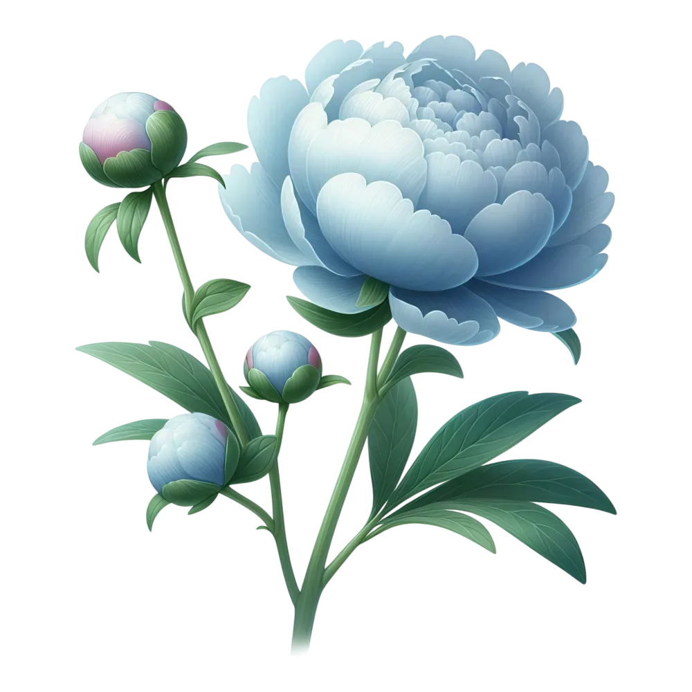 Blue Peony Flower with Buds Illustration