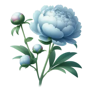Blue Peony Flower with Buds Illustration
