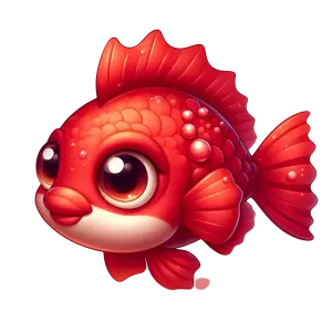 Cute Cartoon Red Goldfish with Big Eyes