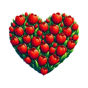 Heart Shaped Arrangement of Red Tulips with Green Leaves