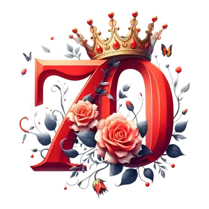 Red Number 70 with Crown and Floral Decoration