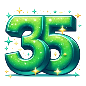 Green Glittery Number 35 with Shining Stars
