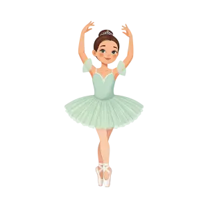 Cartoon Ballerina Girl in Light Green Tutu